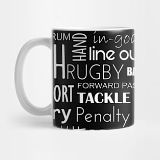 Rugby Text Pattern Black Mug